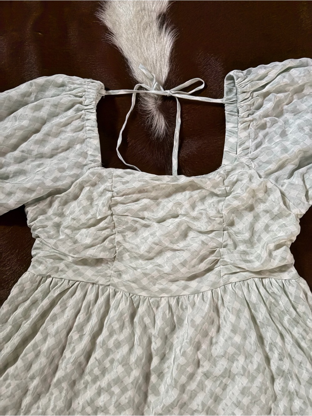 In Bloom Light Mint Check Puff Sleeve Shirt